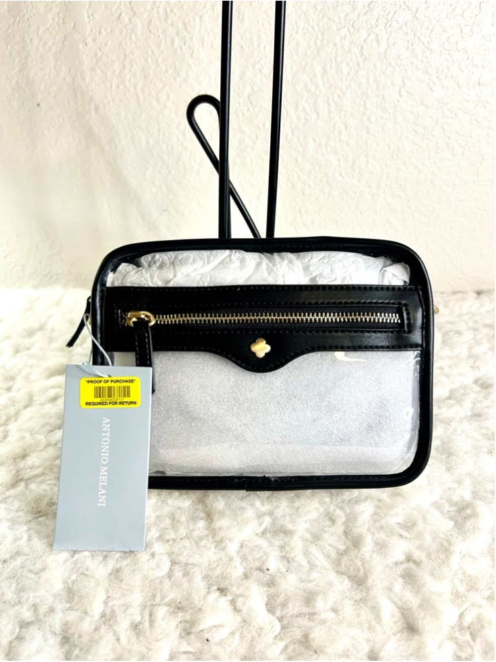 NWT Antonio Melani Clear Contrast Trim Camera Crossbody Bag.
